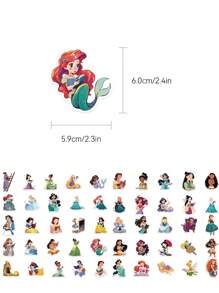 Disney 50pcs Princess Stickers, Cute Cartoon Decals Featuring Snow White Elsa & More Fairy Tale Characters For & Fans Fan Merchandise Charming Decals Paper Stickers School Supplies,Back To School
