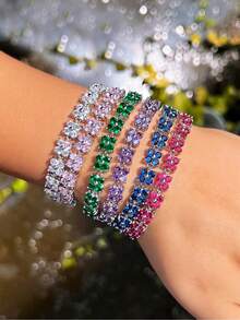 1件四叶草圆形立方氧化锆密镶订婚结婚派对手链，女士节日珠宝配饰礼品 - four leaf - 查看 4