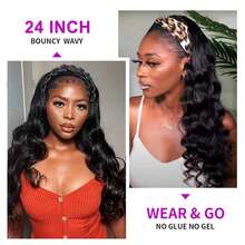 Headband Wigs For  Women Human Hair 18 Inch Glueless Body Wave Headband Wig Human Hair 100% Brazilian Virgin Hair Machine Made Head Band Wig 200% Density - Natural Black - Xem 5