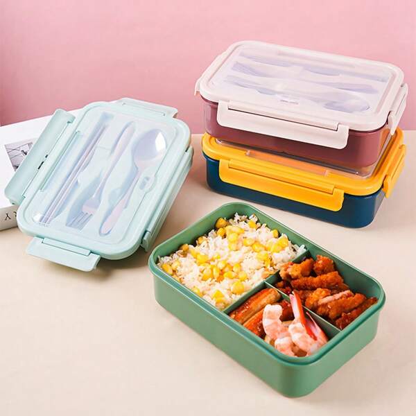 Leak-Proof Lunch Box With Cutlery, Dishwasher & Microwave Safe, Suitable For School, Outdoor, Picnic And Home Kitchen,School Supplies