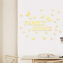 35 piezas Espejo Moderno Pegatinas de Pared FAMILY HOME con Calcomanías de Mariposas - Adhesivos Reusables Desprendibles de Acrílico para Paredes, Dormitorio, Sala de Estar, Decoración del Hogar, Diseño de Letras Artísticas