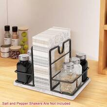 New  Napkin Holder, Metal Napkin Storage  Salt And Pepper Shakers Caddy Modern Napkin Dispenser For Table  Countertop, Not Including Salt And Pepper Shakers (Large Marble, Black) - Black Large Marble - View 6