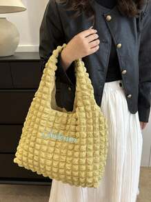 1pc Personalized Cloud Pleated Women Shoulder Bag, Fashion Versatile Handbag For Work Commute Underarm Bag, Lightweight Portable Storage Bag, Embroidered Name Bridesmaid Gift, Multifunctional Tote Bag, Suitable For Daily Use, Can Be Given As Gifts To Family, Friends, Mothers, For Mothers Day, Valentine's Day, Nurses Day, Teachers Day, Christmas, Personalized Birthday Gift
