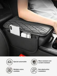 [Versión Mejorada] Cubierta para la consola central del coche - Accesorio interior universal del coche con 2 bolsillos de almacenamiento - Cubierta de reposabrazos de cuero Nappa premium, resistente a arañazos, resistente al desgaste, impermeable, adecuada para SUV, sedán, camión, etc. (Negro, Beige, Gris, Rojo) - Unitalla - Ver 9
