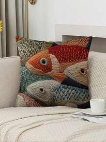 2pcs Vibrant 2D Fish Shaped Throw Pillow Covers - Multi Sizes, Colorful Polyester Decorative Covers With Zipper Closure, Suitable For Sofa, Patio And Living Room - Machine Washable, Farmhouse Spring Summer Party Decor, Zippered Pillowcase (Pillow Insert Not Included) | Vivid Fish Design | Zippered Pillow Covers, Decorative Pillows