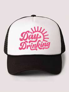 1pc Y2K Printed "Day Drinking" Drawstring Mesh Baseball Cap, Breathable Adjustable Golf Sun Hat, Unisex Summer Fashion Curved Brim Sun Hat - Baseball Cap - View 5