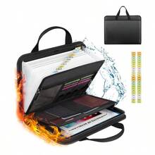 Fireproof Accordion File Organizer With Handle, File Folder With 3 Ring Binder, 13 Pocket Expanding File Folder With Zipper & Labels, Multi Pockets Paper Organizer Folder For Letter A4 Files,Portable Document Box For Passport, Files, Certificates - màu đen - Xem 1