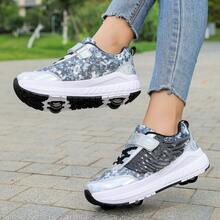 Patines de ruedas casuales, zapatillas de patinaje de moda para parejas con alas para uso al aire libre, con 2 ruedas para adolescentes, estudiantes y adultos - Negro - Ver 11