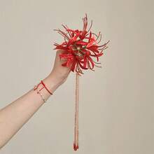 Horquillas con flores de lirio rojo para mujer, accesorios para el cabello elegantes con borlas para fiestas en la playa, bodas - Multicolor - Ver 4