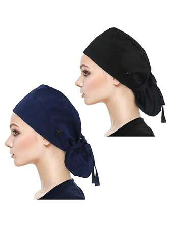 1 pieza Gorra de trabajo ajustable con botones, gorra forrada de satén, banda de sudor para gorra de trabajo, gorra con correa elástica en la parte trasera, diseño unisex