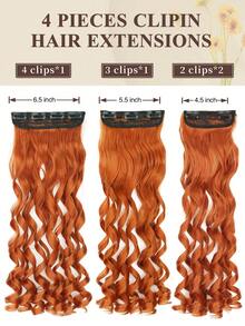 Clip In Hair Extensions, 20 Inch Long Wavy 4PCS Hair Extensions Clip In,Natural Soft Synthetic Fiber Clip In Hairpieces For Women Daily Use(Dirdy Orange) - Dirty Orange - View 2