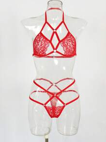 2pcs Dark Styled Sexy Lingerie Set For Women 3pcs/Set Women's Sexy Lace Bra And Panties Set, With Underwire And Without Padding For Going Out, Baddie Look