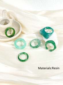 6pcs Bohemian Vintage Ink Wash Resin Open Ring Set, Creative Gifts For Women