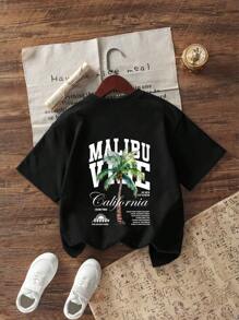 T-shirt décontracté à col ras-du-cou à manches courtes avec imprimé amusant pour préadolescentes, été