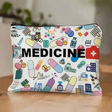 Estuche de viaje de lona | Ilustraciones médicas vibrantes | Almacenamiento con cremallera para medicamentos y cosméticos | Sin olor | Ideal para esenciales de alergias y asma, accesorios de salud | Patrones vivos Artículos de viaje Vacaciones Verano Regreso a la escuela Bolsa escolar Bolsa de viaje para mujeres Bolsa de maquillaje para viaje
