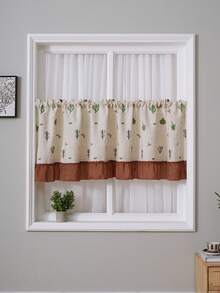 1pc Cute Cactus Embroidered Ruffled Sheer Curtain, Window Valance For Decor, Suitable For Daily Use And Holidays - Multicolor - View 1