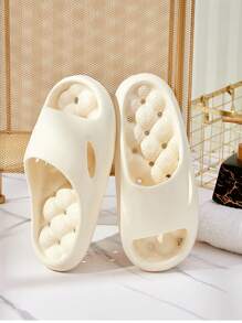 Cute Summer Couple Bathroom Slippers, Comfortable Textured EVA Sole Anti-Slip Shower Sandals, Women's Casual Hollow Massage Slippers, Breathable Daily Wear