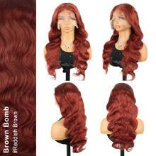 13x4 Lace Frontal Wig Reddish Brown Wig Human Hair Body Wave Transparent Lace Front Wigs 180% Density Reddish Brown Body Wavy Hair Brazilian Human Hair Pre Plucked - Rust Brown - View 2
