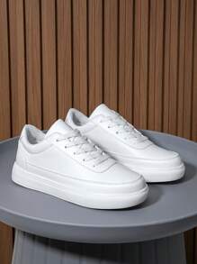 Men's Minimalist Fashionable Solid Color Patchwork Low-Top Flat Casual Shoes, Campus Style Comfortable Lightweight Everyday Sneakers Suitable For Youths & Couples