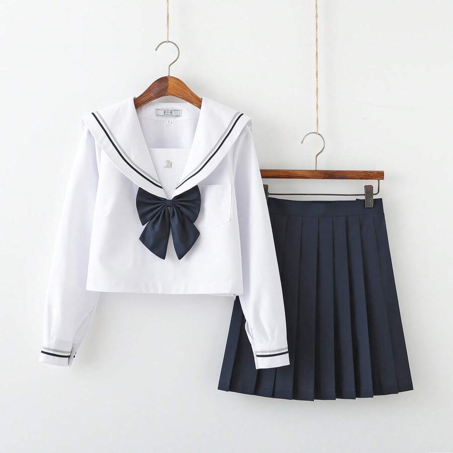 KLFYY JK Uniform Full Set Basic Spring Coast Gold Second Long Sleeve Japanese Soft Female Student College Style Sailor Suit - Bộ đồ dài tay (có nơ) - Xem 1