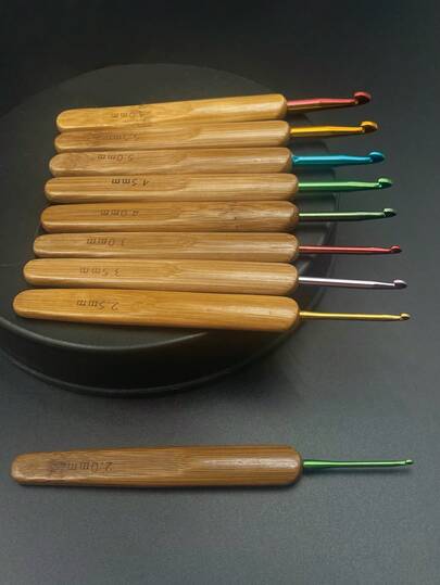 9 件套竹钩针套装，2-6 毫米钩针，适用于纱线编织、缝纫工艺工具（颜色和尺寸随机）