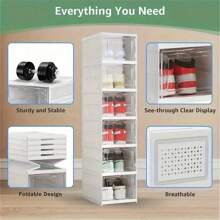 1pc 6-Tier Modern Foldable Shoe Rack, Standalone Plastic Storage Box With Lid, Stackable, Transparent, Dust-Proof, No-Assembly Organizer