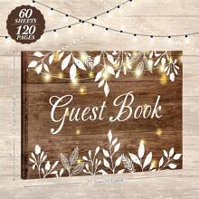 2025Hot SaleWood Grain Wedding Guest Book With Pen Wedding Decor Birthday Rustic Leaves Visitors Book Anniversary Funeral White Leaves Bridal Shower Wood Grain Guestbook Signing Rustic Decor