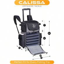 Calissa Offshore Rolling Fishing Tackle Box With Wheels Waterproof Fishing Backpack With Rod Holders Storage Bag Roller - 3600Medium - View 3