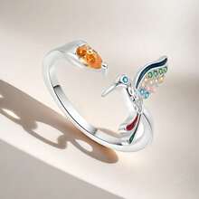 Fashionable And Simple Adjustable Hummingbird Ring For Women Inlaid With Colorful Zirconia Sterling Silver Animal Rings Suitable For Friends Daily Clothing - Hummingbird Ring - View 4