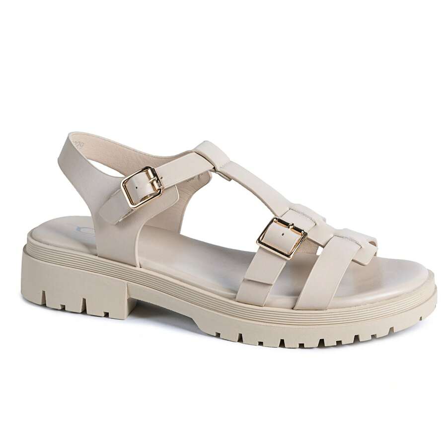 Sandalias romanas negras con suela gruesa para mujer, diseño de doble hebilla - Zapatos de verano cómodos de punta abierta, adecuados para uso diario y estilo callejero - Beis - Ver 1