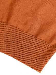 Men's Loose Fit Casual Solid Color Crew Neck Sweater, Autumn/Winter - Orange - View 5