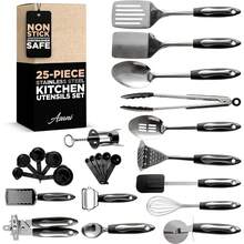 Local Delivery-Asani 25-Piece Stainless Steel Kitchen Utensil Set | Non-Stick Cooking Gadgets And Tools Kit | Durable Dishwasher-Safe Cookware Set | Kitchenware Gift Idea, Best New Apartment Essentials - default - View 1