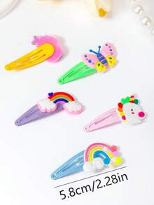 10pcs 3D Cartoon Hair Clips, Cute Children's Side Clips, Including Rainbow, Unicorn, Mermaid, Butterfly Styles, Suitable For Children's Daily Wear And Parties, Unlock Magical Hairstyles! Charming Unicorn Hair Clips Are Very Eye-Catching - Multicolor - View 4