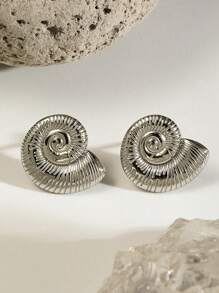 1 Pair Shell Shaped Earrings, Exaggerated Beach & Ocean Elements Series, Retro Classic Fashion Bohemian Resort Style Accessory