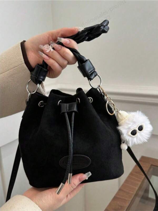Sac à cordon de serrage pour femme, sac besace mini, sac seau, motif de treillis de diamant, sac quotidien de plein air