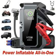 SPZTJK 4000A Portable Wireless Car Air Compressor Jump Starter With Air Compressor, Battery Jump Starter Portable Peak, Car Battery Charger Portable For12V(8.0LGas/1.72gal Crude Oil Engine) Start The Car Quickly, USB Input/Output, LED Emergency, Car Accessories Tools - Red - View 2