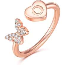 TUANZISP 1pc Elegant Copper Butterfly Heart Letter Ring, Adjustable Personalized Initial A-Z Rings, Fashionable & Casual Jewelry Gift For Women