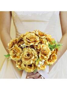 60/80 chiếc hoa hồng nhân tạo màu vàng, hoa đầu hoa hồng có thân hoa hồng ngọc lục bảo nhân tạo số lượng lớn - Hoa hồng lụa giả cho bó hoa cưới, tiệc, trang trí nhà, đồ trang trí trung tâm bàn, quà tặng trang trí Ngày Thánh Patrick - Vàng - Xem 3