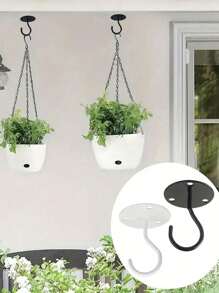 Crochet de plafond avec colle adhésive puissante, crochet mural sans clou pour suspendre des plantes, mangeoires à oiseaux, luminaires, carillons éoliens, crochets décoratifs d'intérieur/extérieur, noir et blanc