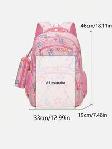 Cute Girls Backpack School Bag Gradient Color Princess Style Backpack Star Pattern Best Gift For Girls Beautiful Color Lightweight Middle School Student Backpack Back To School Season Gift Multi-Pocket Large Capacity Shoulder Handbag - Multicolor - View 11