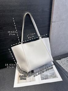 Women's White Tote Bag, Minimalist Large Capacity Handbag - White - View 3