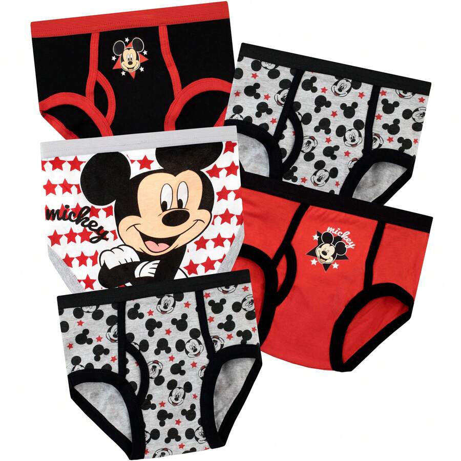 Disney Boys Briefs Pack Of 5 | Boys Mickey Mouse Underwear | Kids Multipack Underwear | Official Merchandise | Fast UK Delivery Shipping | Trusted UK Seller | Great Gift For Kids | Perfect For Back To School, Halloween, Birthdays, Christmas And Stocking Fillers - Red - View 1
