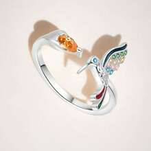 Fashionable And Simple Adjustable Hummingbird Ring For Women Inlaid With Colorful Zirconia Sterling Silver Animal Rings Suitable For Friends Daily Clothing - Hummingbird Ring - View 2