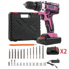 36V Cordless Drill Set - Red Electric Drill With Long-Lasting Battery & Fast Charger, 25 Torque Settings, Max Torque 45Nm, 2-Speed Shifting, Aluminium Alloy Housing, Ideal For DIY Projects, Woodworking & Home Repairs, 2 Batteries Included. - Pink - View 6