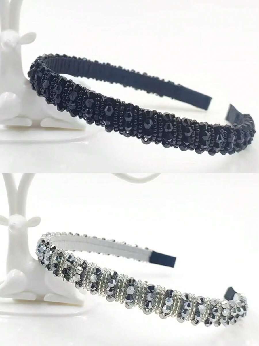1KIT/2 Pieces Fashion Crystal Tiara And Colorful Hair Beads. - Prata E Preta - View 1