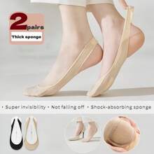 2 pares de calcetines invisibles con agarre de media palma, cómodos y transpirables, calcetines de tobillo con cojín de esponja gruesa, calcetines invisibles con perforaciones, antideslizantes y amortiguadores de impactos para zapatos de mujer