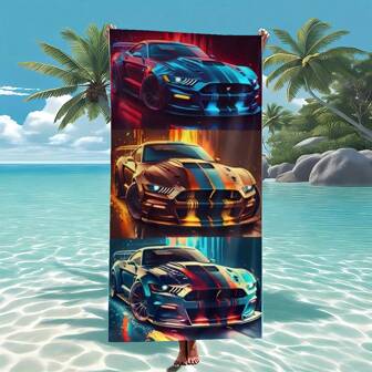 Extra Large Beach Towel With 3 Stacked Race Car Design, Machine Washable - Soft, Absorbent, Quick Drying, Ideal For Pool, Camping, Travel And Workout, A Must-Have For The Beach Beach Essentials