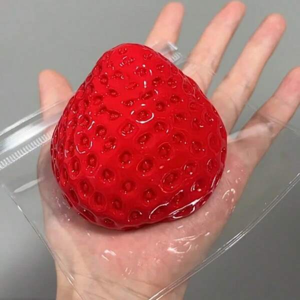 Funny High-Gloss Big Strawberry Squeeze Toy, Handmade Silicone Mud Feeling Stress Relief Toy