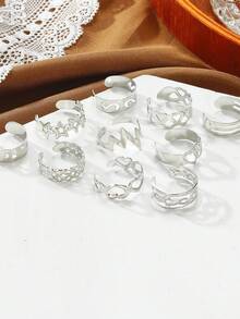 10 件套波西米亚海滩风格几何镂空图案脚环，派对和节日礼物 - 銀色 - 查看 3