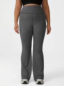 Sodalemon Women Plus Size Fitness Fold Waistband Elastic Training Gym Curvy Leggings Outdoor Casual Tennis Trousers Sport Flare Pants